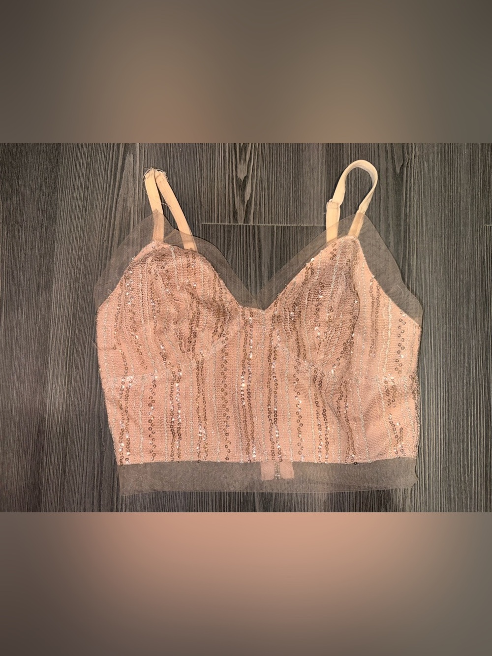 Charlotte Russe Champagne Sequin Crop Tank XS
